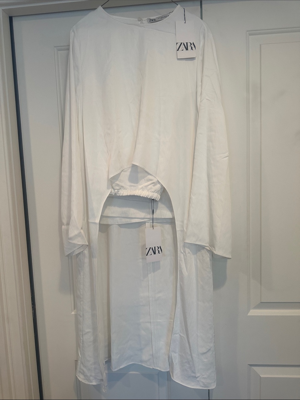 Zara White Two-Piece Pantsuit Set - Long Top & Trousers - Picture 10 of 10